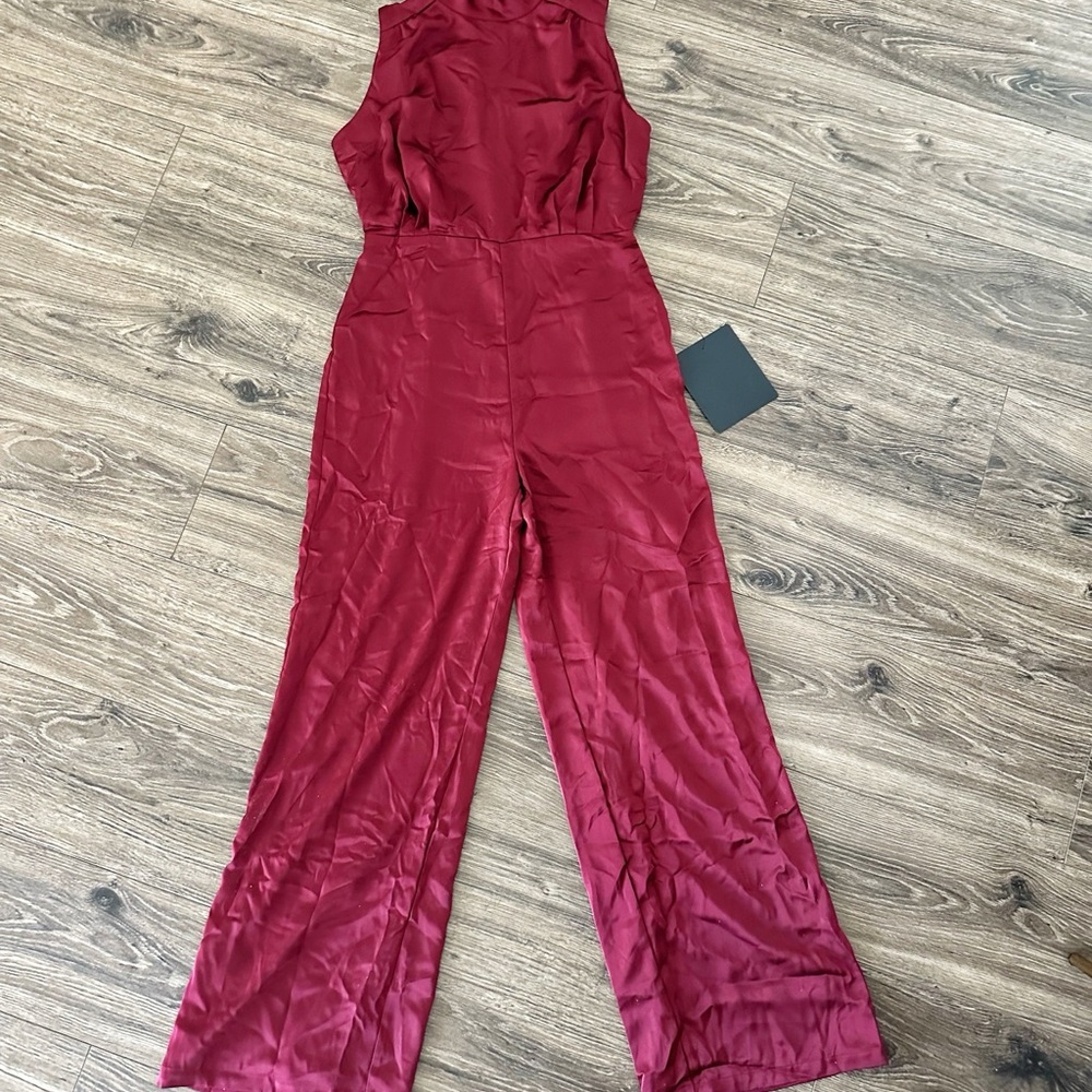 NWT Lulu's Burgundy Satin Sleeveless Jumpsuit - Picture 6 of 6